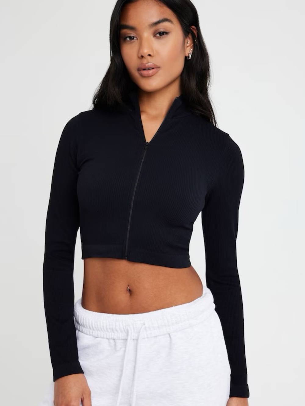 Garage Long Sleeve Zip-Up Top | Black Size Small